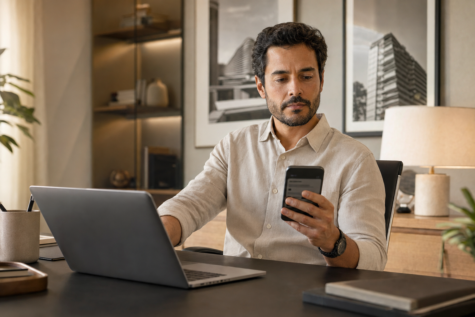 Cliente conferindo uma mensagem suspeita antes de realizar um pagamento